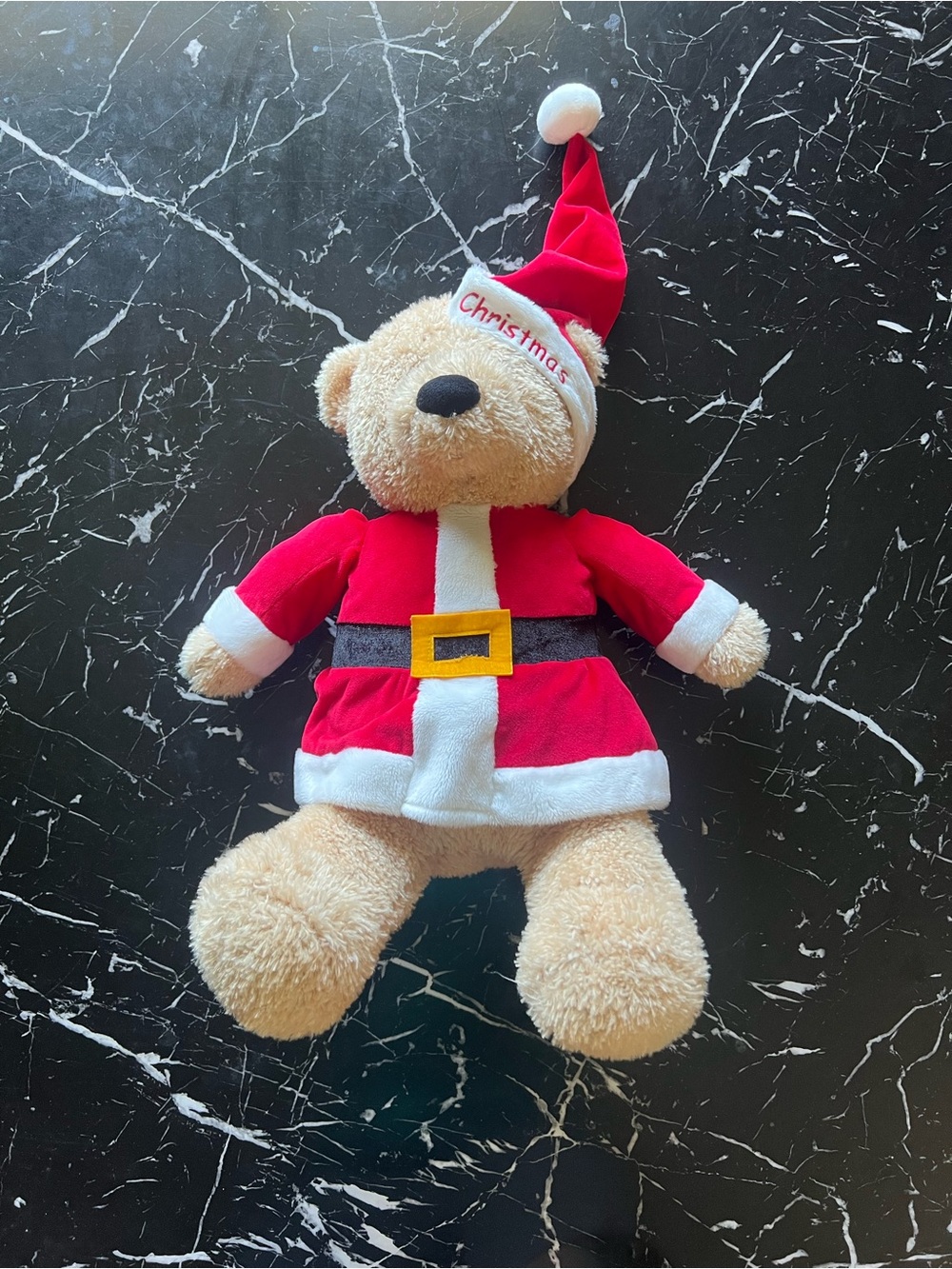 Gund Beige Teddy Bear in Red Santa Outfit with White Trim